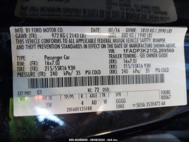 Photo 8 VIN: 1FADP3K21GL269569 - FORD FOCUS 