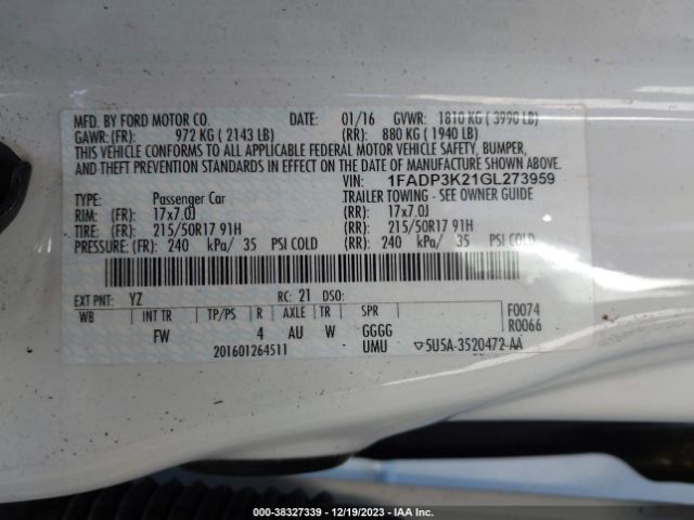 Photo 8 VIN: 1FADP3K21GL273959 - FORD FOCUS 