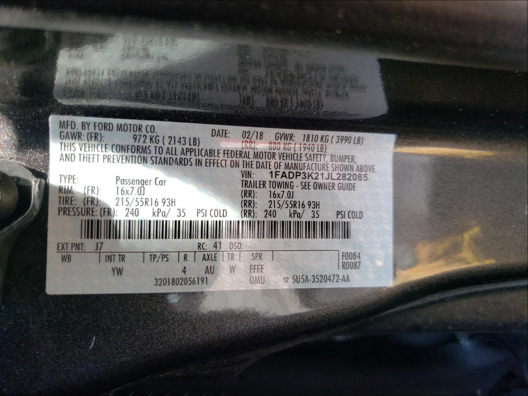 Photo 9 VIN: 1FADP3K21JL282085 - FORD FOCUS SE 