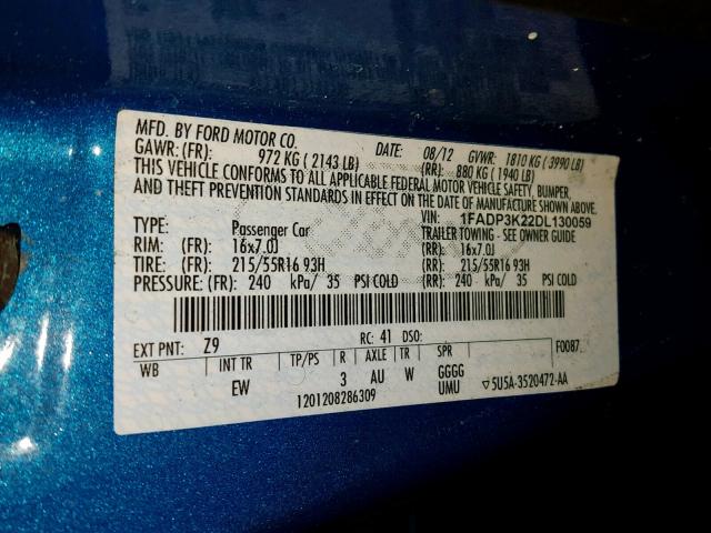 Photo 9 VIN: 1FADP3K22DL130059 - FORD FOCUS SE 