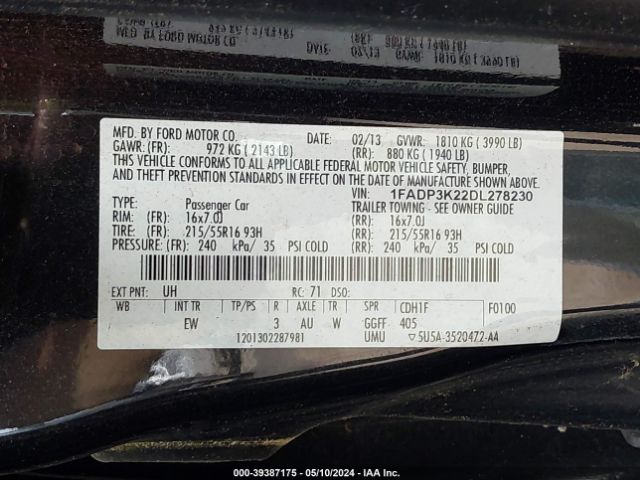 Photo 8 VIN: 1FADP3K22DL278230 - FORD FOCUS 