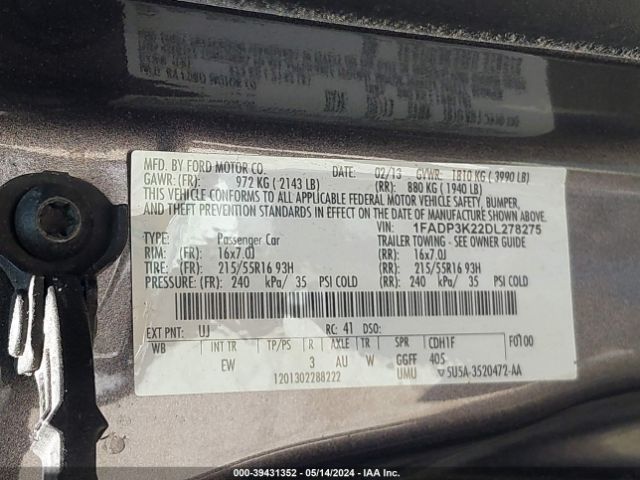 Photo 8 VIN: 1FADP3K22DL278275 - FORD FOCUS 