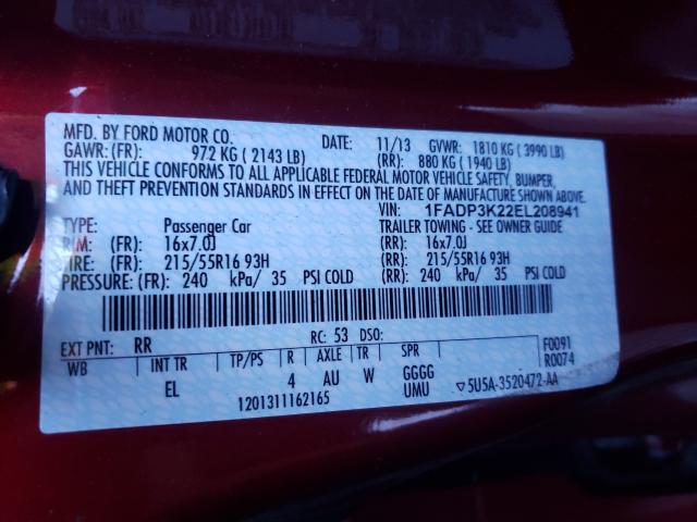 Photo 9 VIN: 1FADP3K22EL208941 - FORD FOCUS SE 