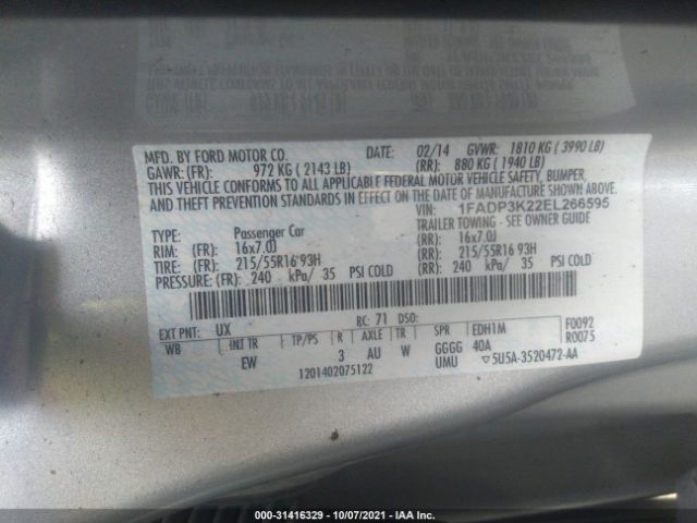 Photo 8 VIN: 1FADP3K22EL266595 - FORD FOCUS 