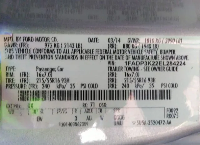 Photo 8 VIN: 1FADP3K22EL284224 - FORD FOCUS 