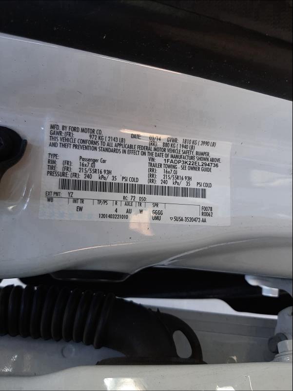 Photo 9 VIN: 1FADP3K22EL294736 - FORD FOCUS SE 