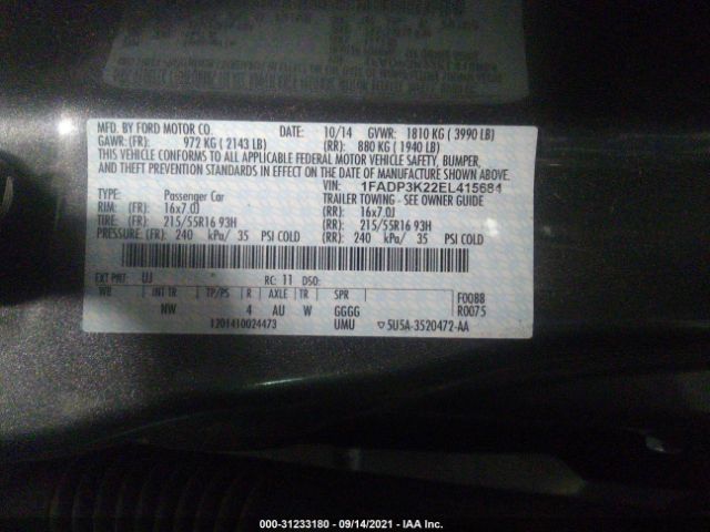 Photo 8 VIN: 1FADP3K22EL415684 - FORD FOCUS 