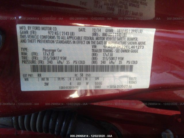 Photo 8 VIN: 1FADP3K22EL461273 - FORD FOCUS 