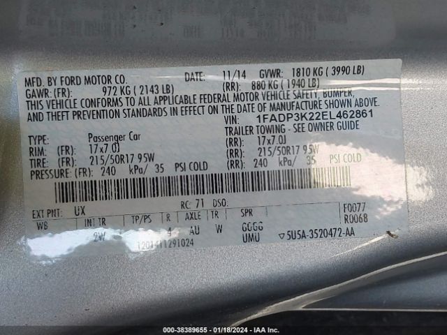 Photo 8 VIN: 1FADP3K22EL462861 - FORD FOCUS 