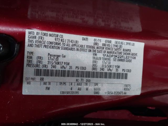 Photo 8 VIN: 1FADP3K22FL221108 - FORD FOCUS 