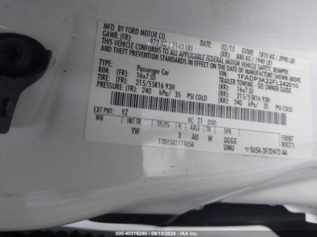 Photo 8 VIN: 1FADP3K22FL242010 - FORD FOCUS 