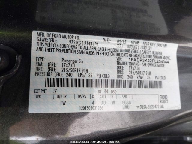 Photo 8 VIN: 1FADP3K22FL254044 - FORD FOCUS 