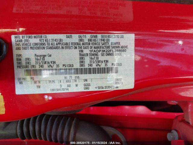 Photo 8 VIN: 1FADP3K22FL288680 - FORD FOCUS 