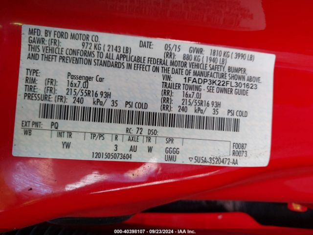 Photo 8 VIN: 1FADP3K22FL301623 - FORD FOCUS 