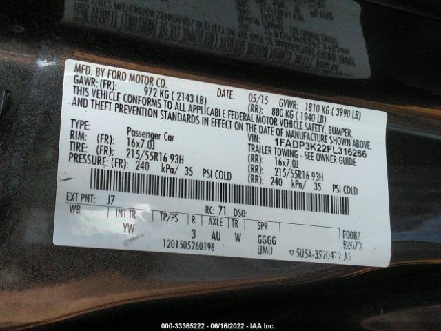 Photo 8 VIN: 1FADP3K22FL316266 - FORD FOCUS 