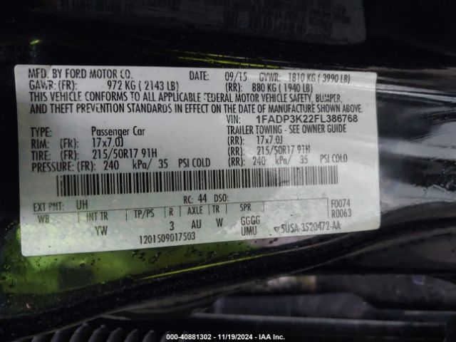 Photo 8 VIN: 1FADP3K22FL386768 - FORD FOCUS 