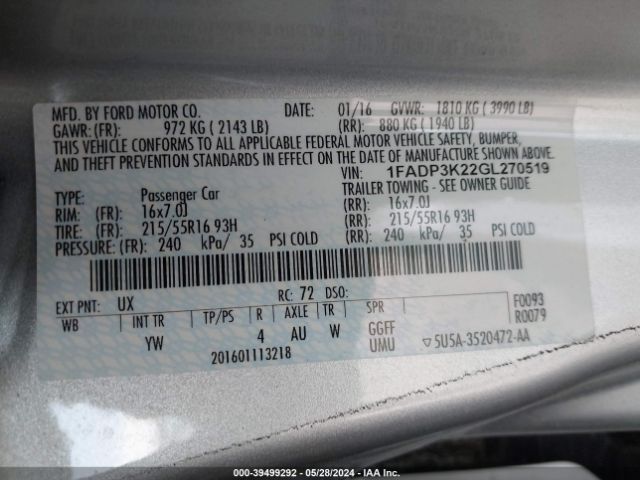 Photo 8 VIN: 1FADP3K22GL270519 - FORD FOCUS 