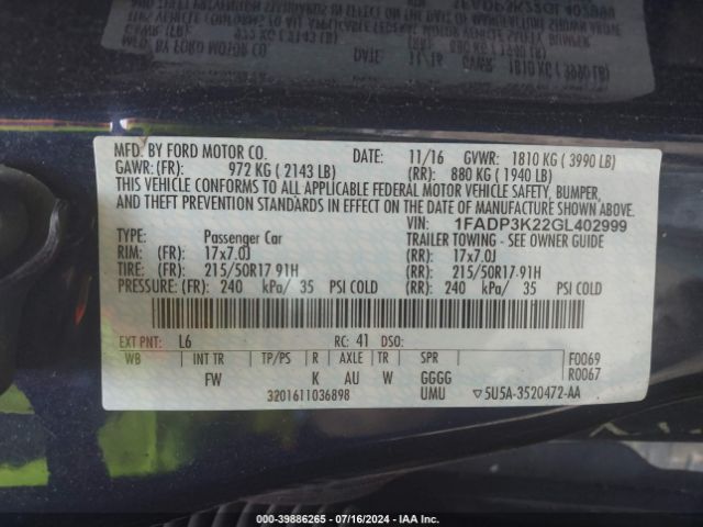 Photo 8 VIN: 1FADP3K22GL402999 - FORD FOCUS 