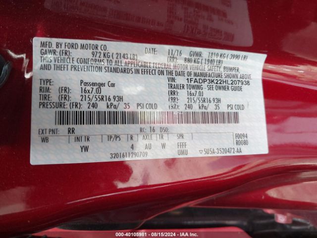 Photo 8 VIN: 1FADP3K22HL207938 - FORD FOCUS 