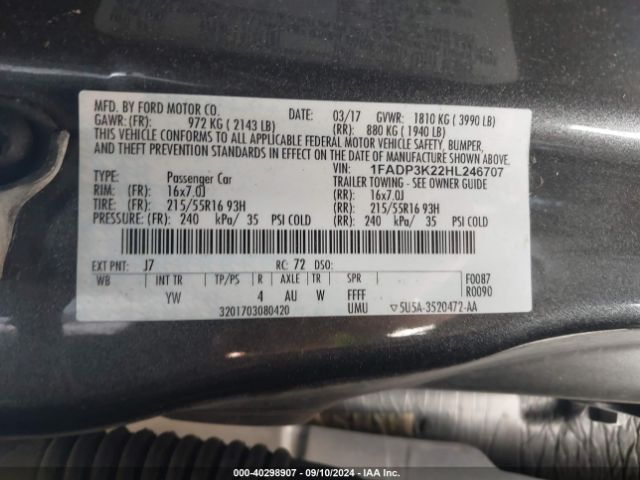 Photo 8 VIN: 1FADP3K22HL246707 - FORD FOCUS 