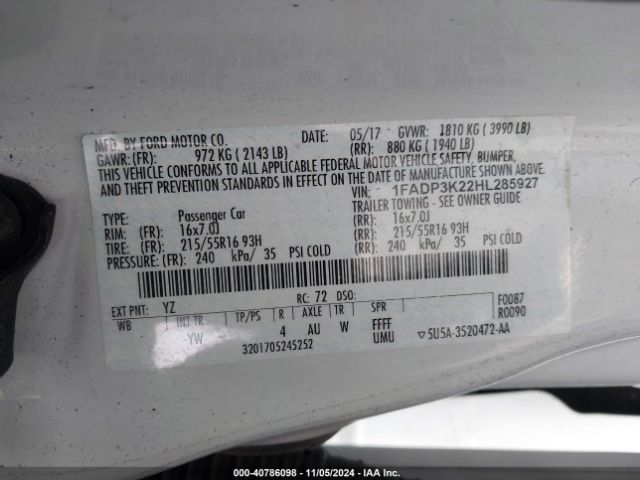 Photo 8 VIN: 1FADP3K22HL285927 - FORD FOCUS 