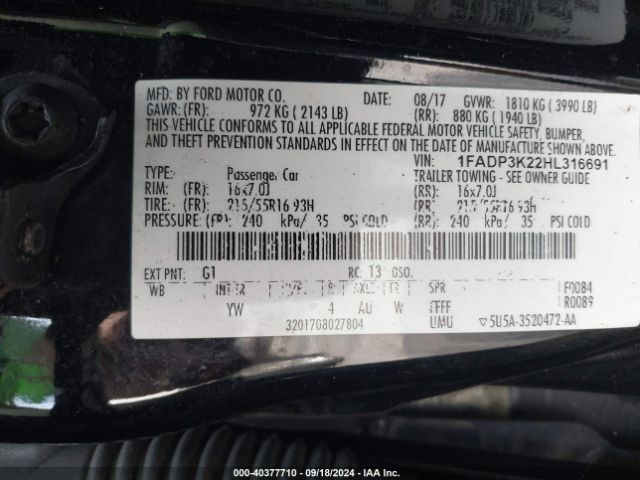 Photo 8 VIN: 1FADP3K22HL316691 - FORD FOCUS 