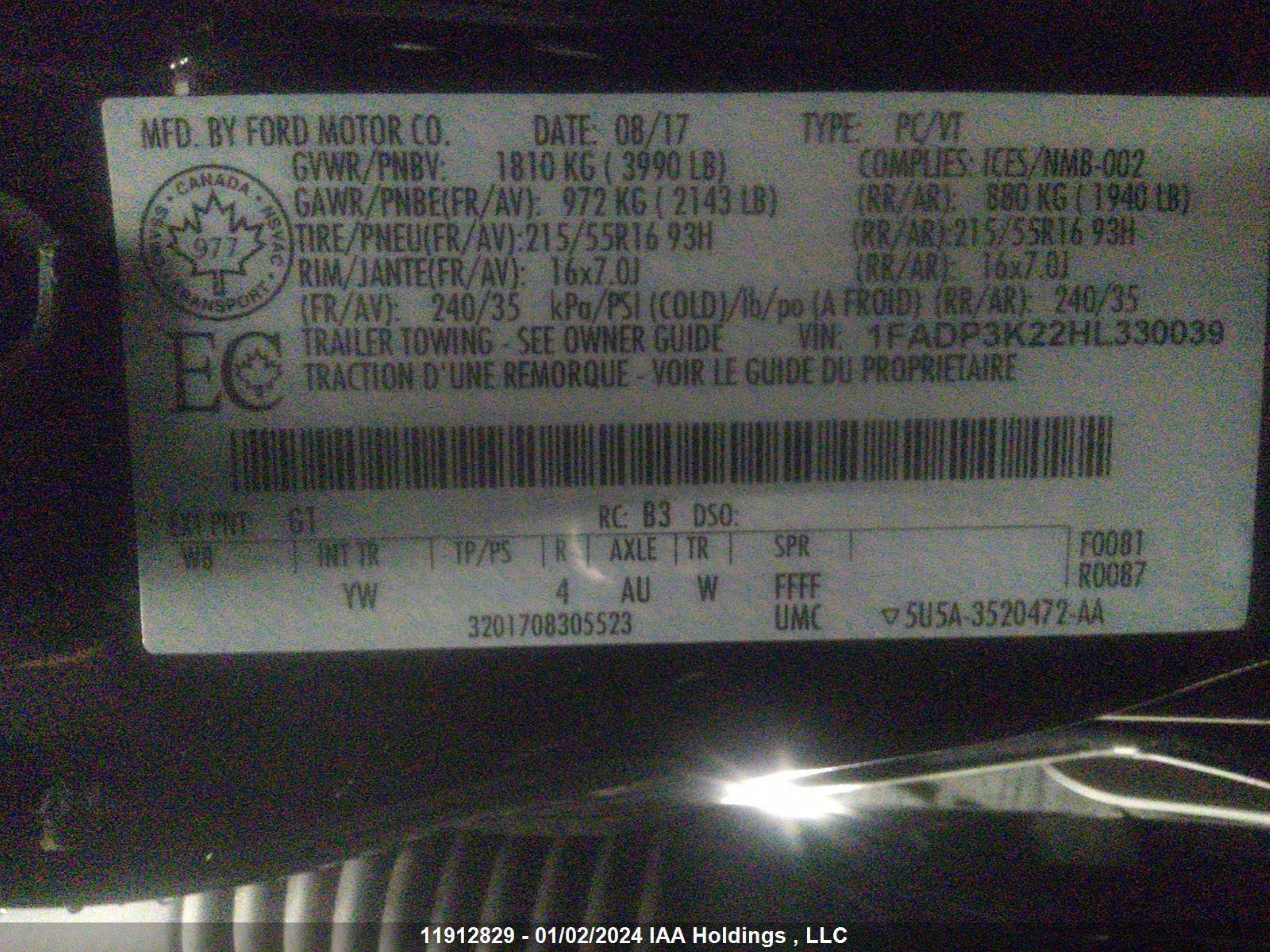 Photo 8 VIN: 1FADP3K22HL330039 - FORD FOCUS 