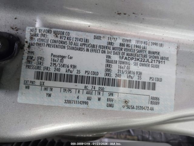 Photo 8 VIN: 1FADP3K22JL217911 - FORD FOCUS 