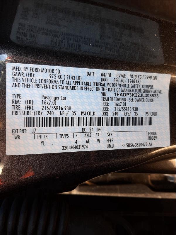 Photo 9 VIN: 1FADP3K22JL308533 - FORD FOCUS SE 