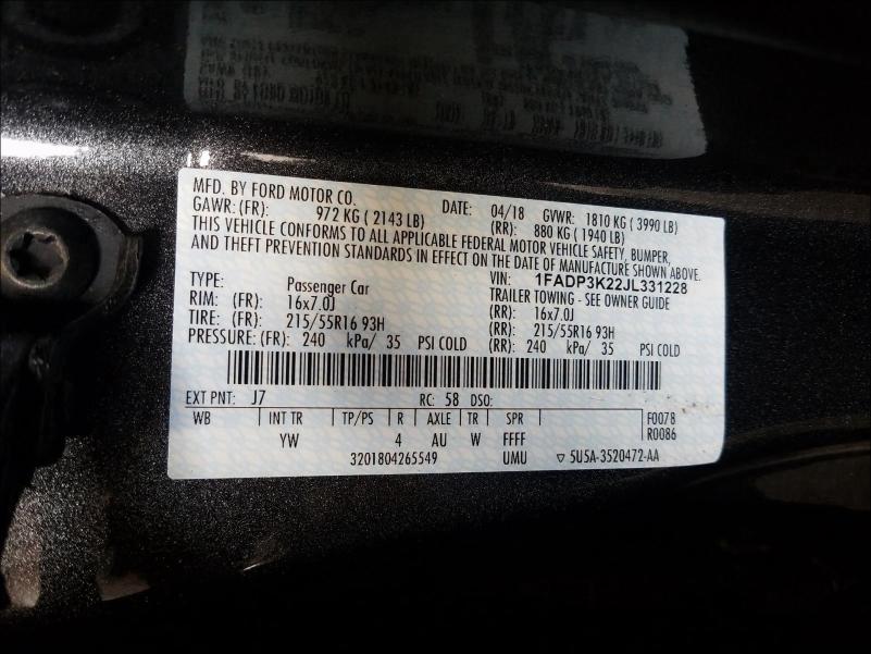 Photo 9 VIN: 1FADP3K22JL331228 - FORD FOCUS SE 