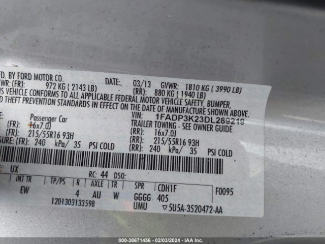 Photo 8 VIN: 1FADP3K23DL289219 - FORD FOCUS 