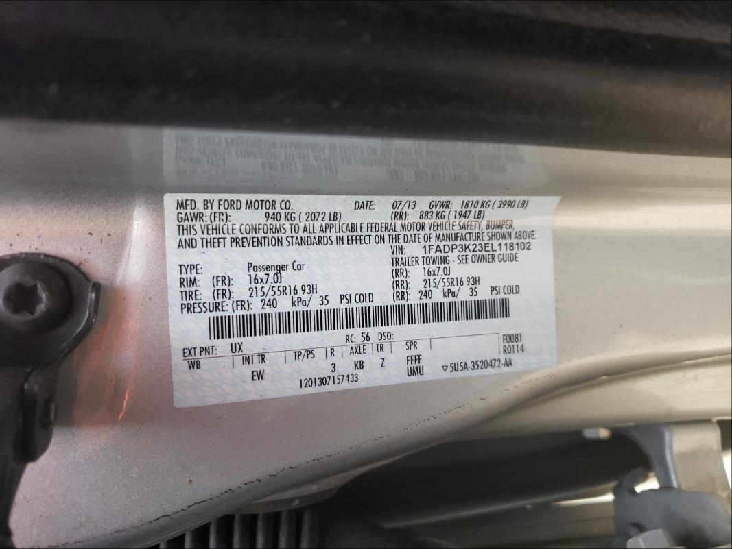 Photo 9 VIN: 1FADP3K23EL118102 - FORD FOCUS SE 