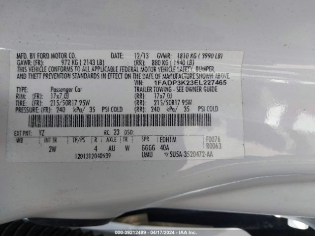 Photo 8 VIN: 1FADP3K23EL227465 - FORD FOCUS 