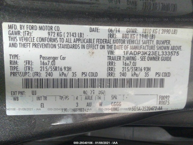 Photo 8 VIN: 1FADP3K23EL333575 - FORD FOCUS 