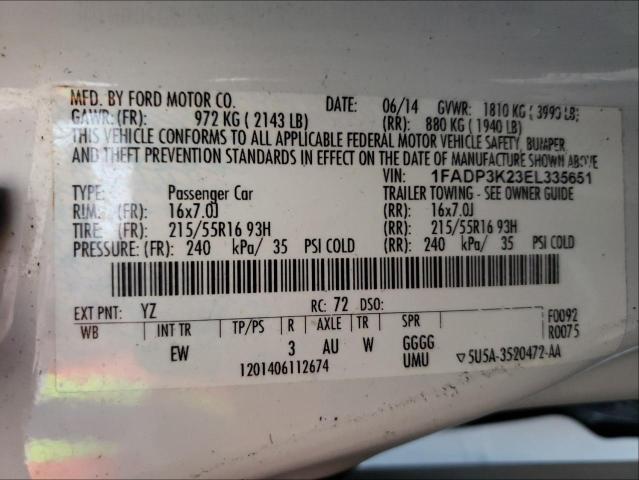 Photo 9 VIN: 1FADP3K23EL335651 - FORD FOCUS SE 