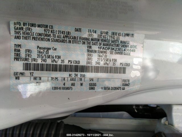 Photo 8 VIN: 1FADP3K23EL436849 - FORD FOCUS 