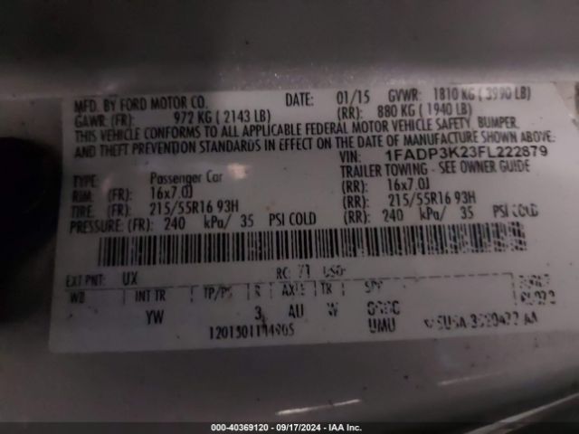 Photo 8 VIN: 1FADP3K23FL222879 - FORD FOCUS 