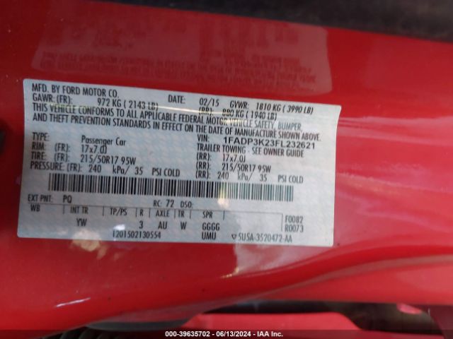 Photo 8 VIN: 1FADP3K23FL232621 - FORD FOCUS 