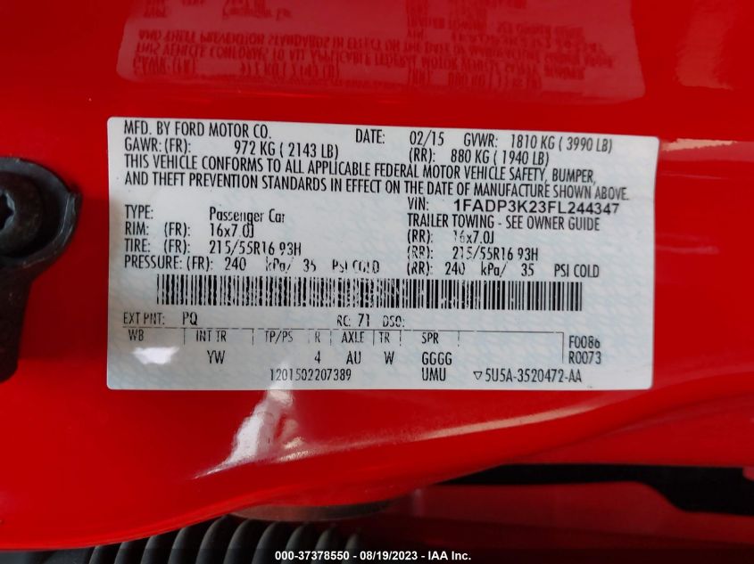 Photo 8 VIN: 1FADP3K23FL244347 - FORD FOCUS 