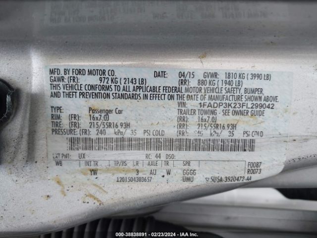 Photo 8 VIN: 1FADP3K23FL299042 - FORD FOCUS 