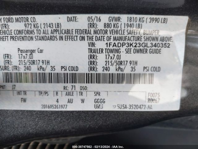 Photo 8 VIN: 1FADP3K23GL340352 - FORD FOCUS 