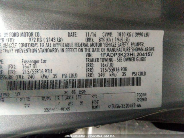 Photo 8 VIN: 1FADP3K23HL204157 - FORD FOCUS 