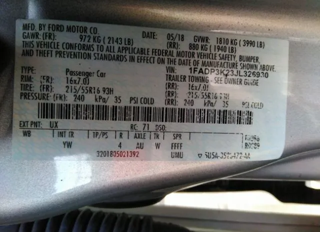 Photo 8 VIN: 1FADP3K23JL326930 - FORD FOCUS 