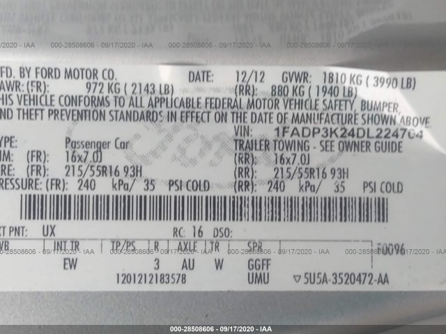 Photo 8 VIN: 1FADP3K24DL224704 - FORD FOCUS 