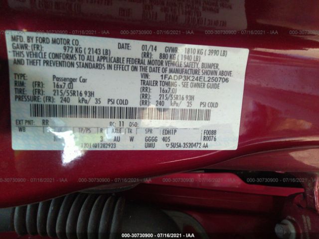 Photo 8 VIN: 1FADP3K24EL250706 - FORD FOCUS 