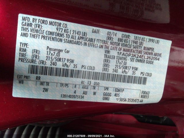 Photo 8 VIN: 1FADP3K24EL262094 - FORD FOCUS 