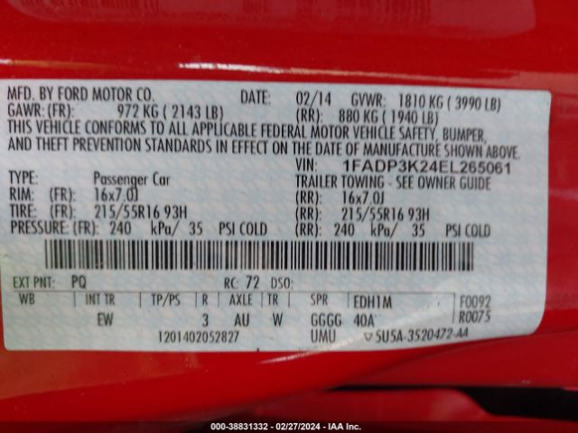 Photo 8 VIN: 1FADP3K24EL265061 - FORD FOCUS 