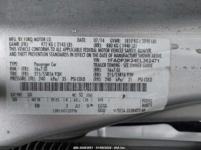 Photo 8 VIN: 1FADP3K24EL362471 - FORD FOCUS 