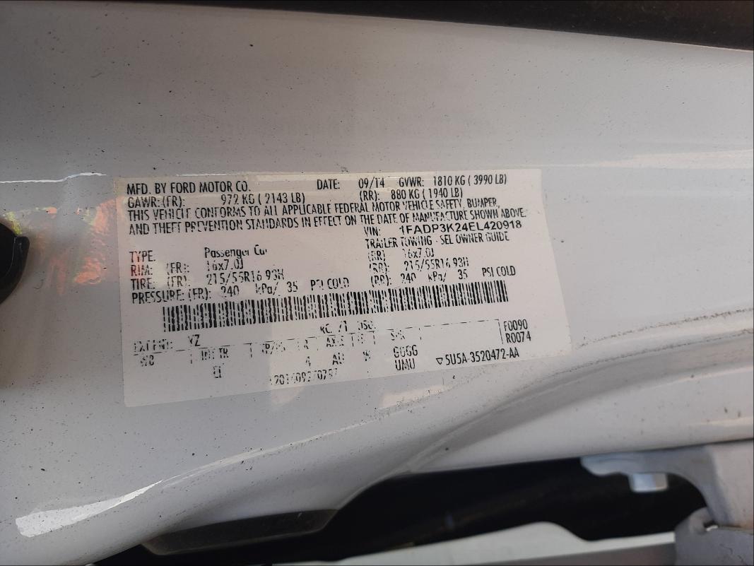 Photo 9 VIN: 1FADP3K24EL420918 - FORD FOCUS SE 