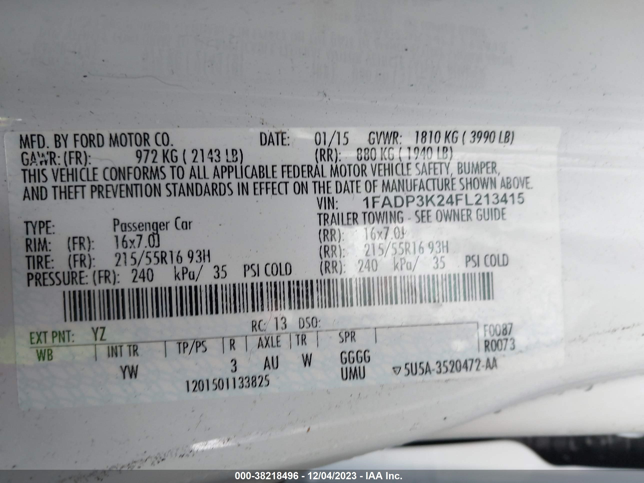 Photo 8 VIN: 1FADP3K24FL213415 - FORD FOCUS 